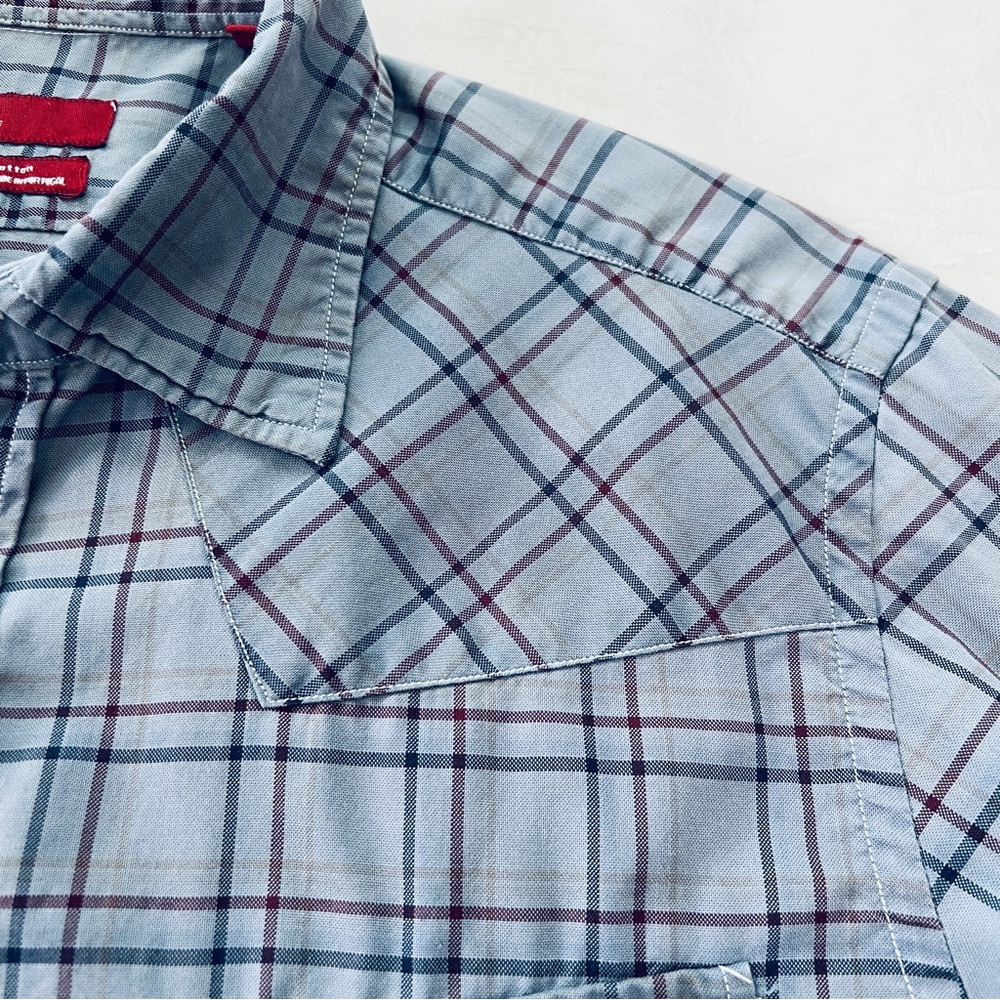 ZARA Jeans Men’s Slim Fit Blue Cowboy Plaid Snap Button Western Shirt